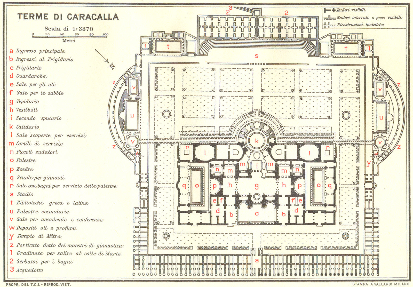 ROME. Terme Di Caracalla 1925 old vintage map plan chart